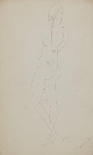 [standing female nude in profile]