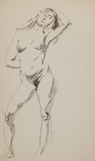 [Standing nude woman with left hand on head]