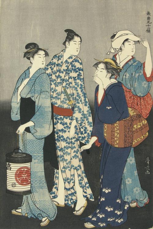 Four women conversing - evening scene at Shinagawa