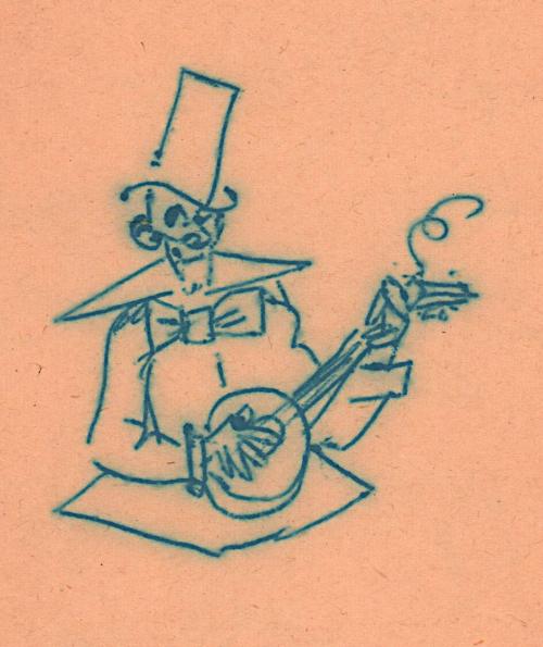 [clown playing a banjo]