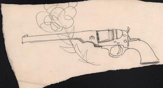 [pencil drawing of a six shooter pistol with floral design]