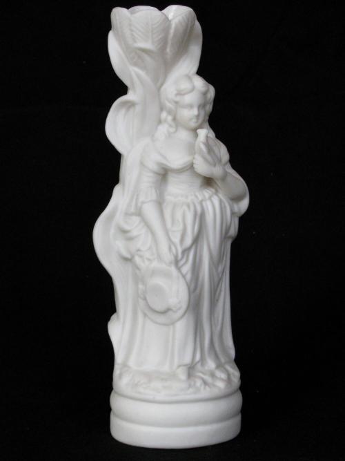 [Tulip flower parian vase with female figurine holding hat and bird]