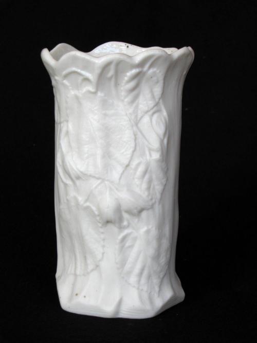 [Cylindrical parian vase with scalloped flared lip]