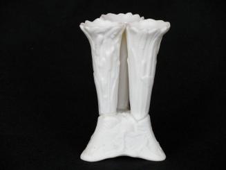 [Parian triple bud vase with high relief cat-tail and low relief leaf design]