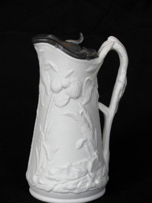 [Parian syrup pitcher with palm tree pattern]