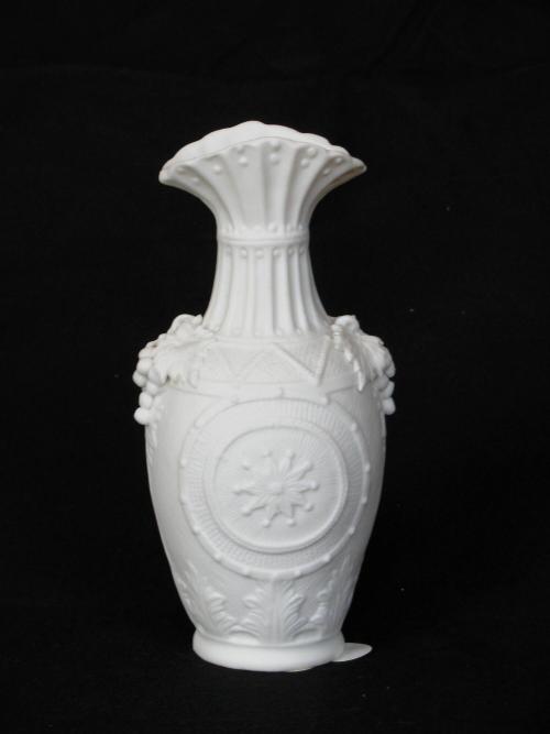 [Amphora-shaped parian vase with ten-pointed star and patterned flare lip]