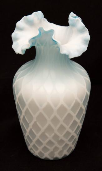[Blue and white vase with ruffled tricorn lip]