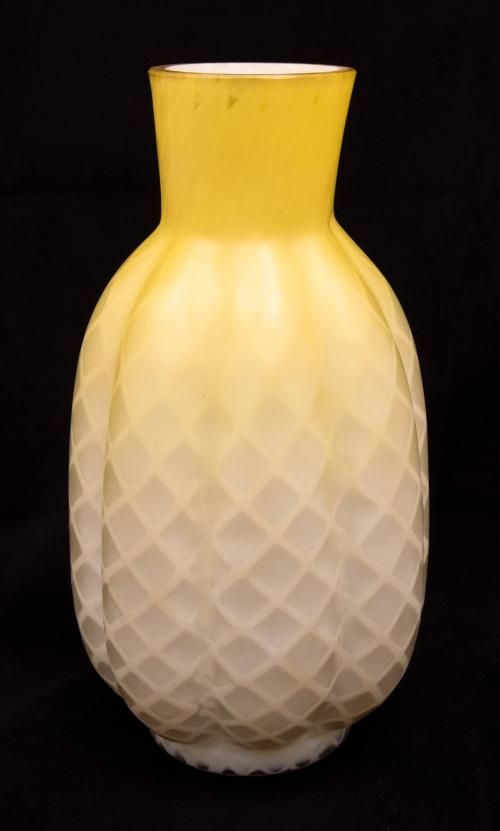 [Yellow vase with diamond pattern]