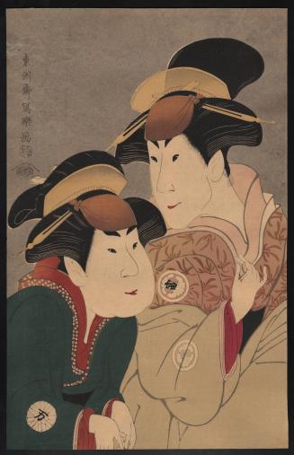 Actors Segawa Tomisaburo II as Yadorigi, Wife of Ogishi Kurando and Nakamura Manyo as the Maid Wakakusa