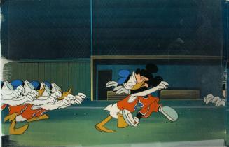 L52. Donald and Mickey stretch their limbs, both in basketball garb (9)