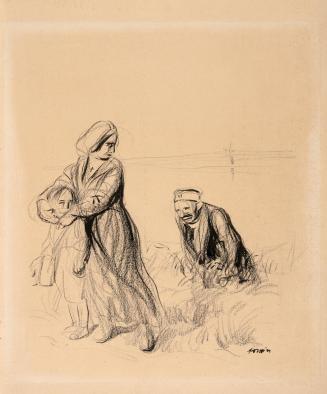 Woman shielding a child from a man
