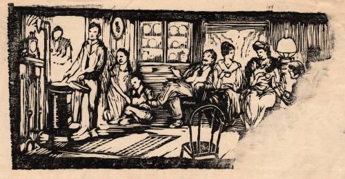 [Group of people, interior scene]