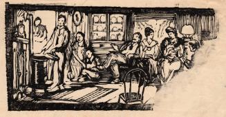[Group of people, interior scene]