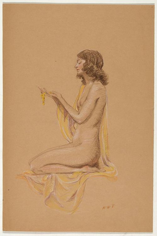 [Study, kneeling nude with drape]