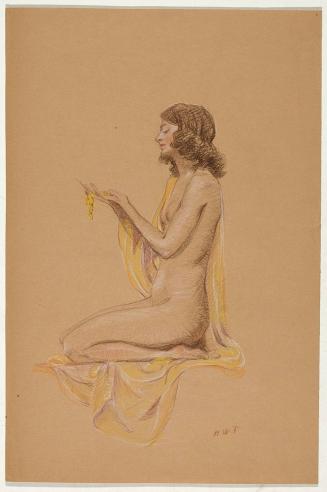 Study, kneeling nude with drape