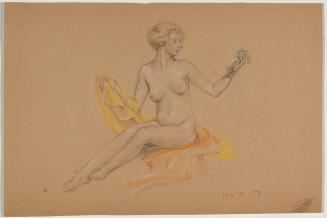 [Study, seated nude with drape, holding grapes]