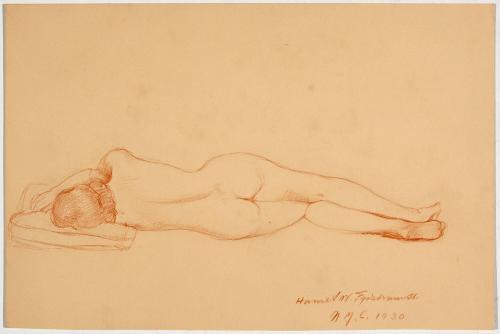 [Study, nude lying on side, back]