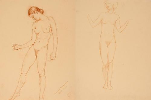 [Study, nude standing looking down (pose similar to “Little Goddess of Happiness”)]