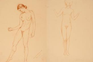 [Study, nude standing looking down (pose similar to “Little Goddess of Happiness”)]