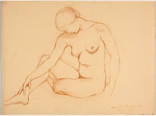 [Study, seated nude with head down]