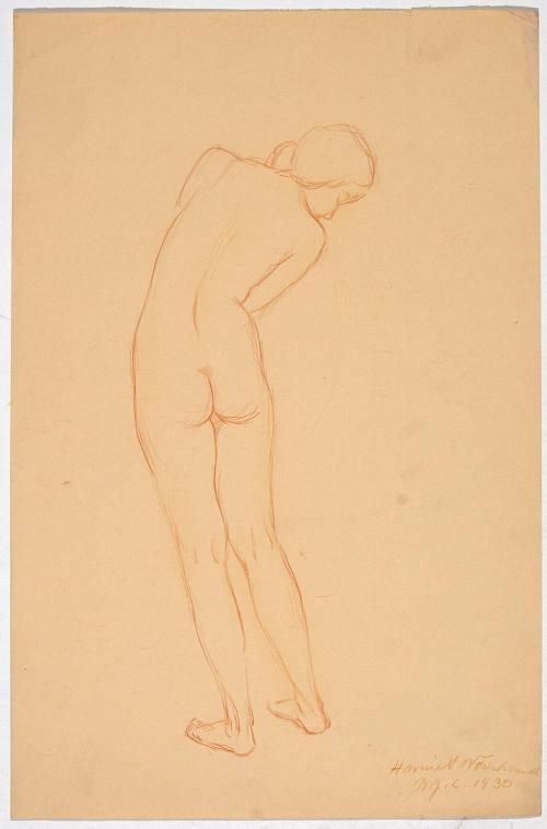 [Study, standing nude, back looking right]