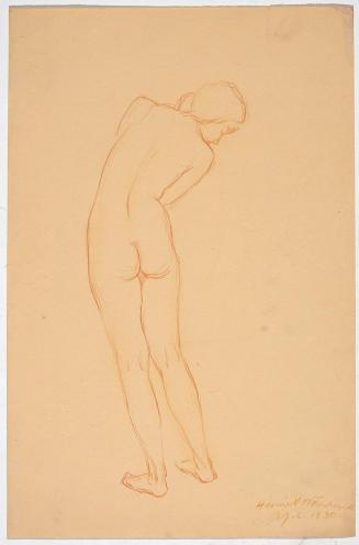 [Study, standing nude, back looking right]