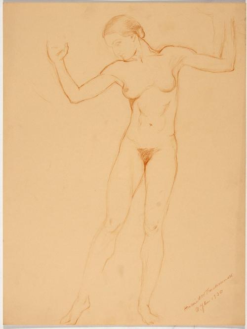 [Study, standing nude with arms raised (similar pose to one of the figures in “Morning, Noon, and Night”)]