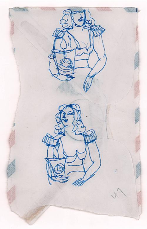 Two studies of a woman on an envelope