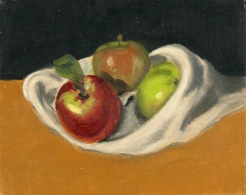 Still life with apples and cloth