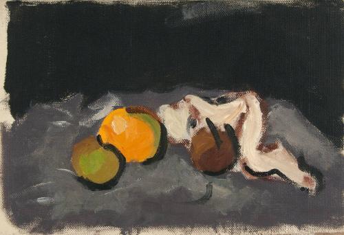 Still life with apples on gray background