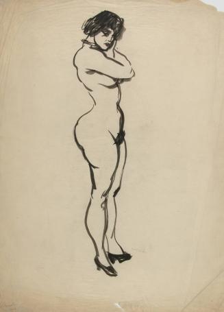 [Standing nude woman wearing heels]