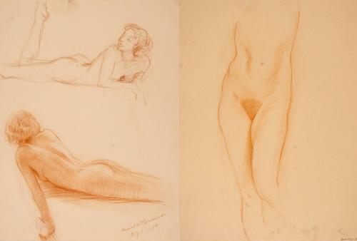 [Two studies, nude lying on stomach]