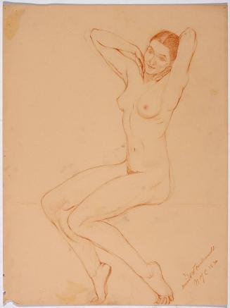 [Study, seated nude stretching]