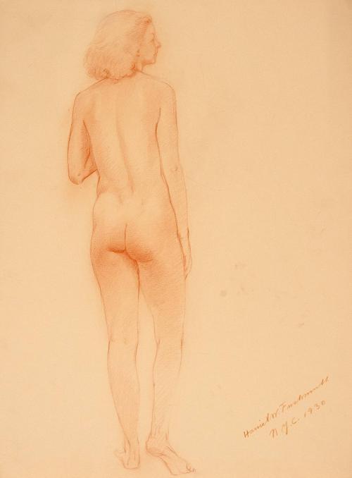 [Study, standing nude looking right, back]