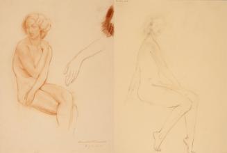 [Study, seated nude with arms crossed in front and study of a hand]