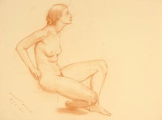 [Study, nude seated on step]