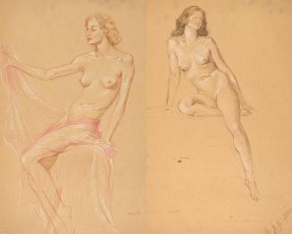 [Study, seated nude with pink drape]