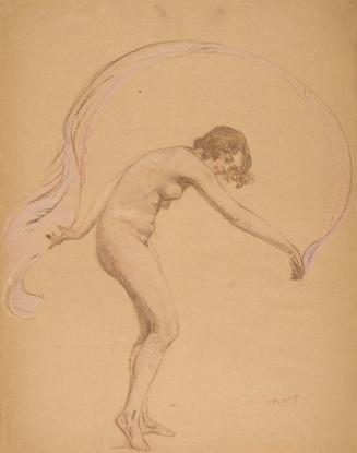 [Study, nude twirling pink drape]