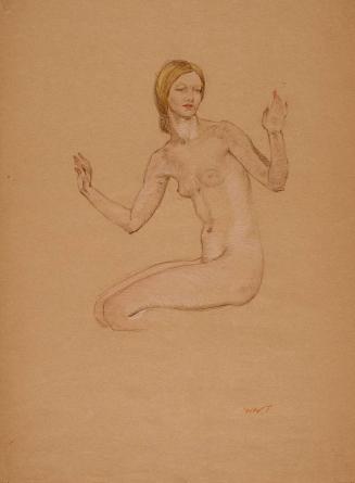[Study, kneeling nude with hands up (image on verso, similar pose ‘NY Academy of Medicine medal’)]