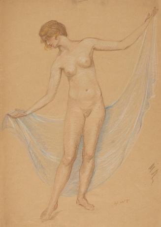 Study, standing nude with blue drape