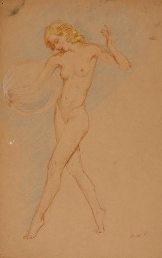 Study, standing nude holding ball