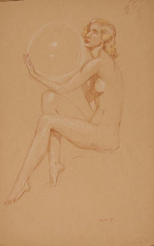 [Study, seated nude holding ball]