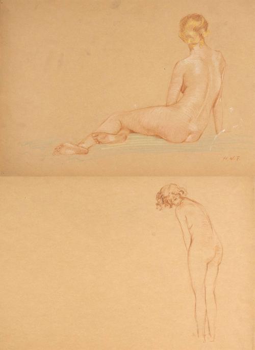 [Study, seated nude back]