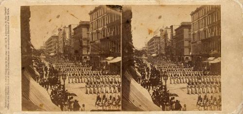 Stereoview of the 7th Regiment Marching to Meet the 1st Japanese Embassy June 16, 1860