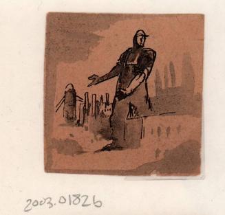 untitled, figure standing among small forms [Ellis 40(7)]