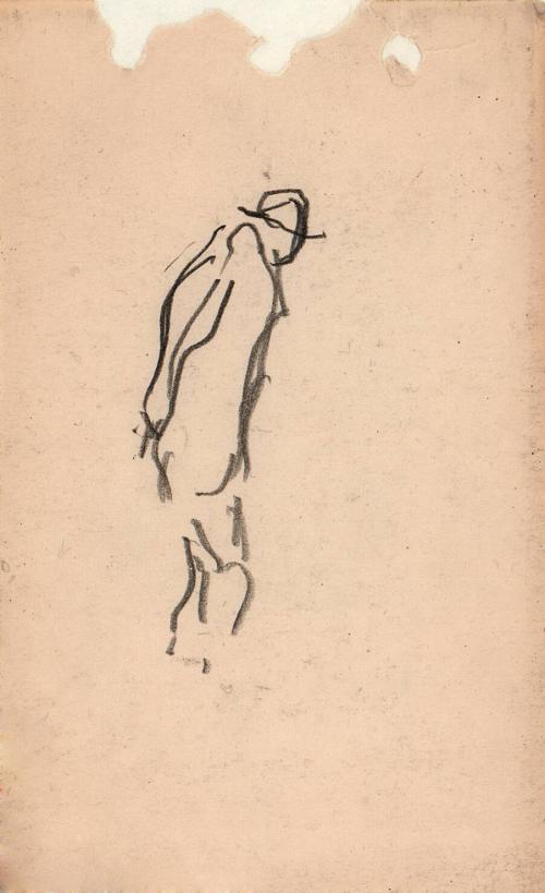 untitled, figure in hat and coat carrying containers in each hand [Ellis 52(7)]