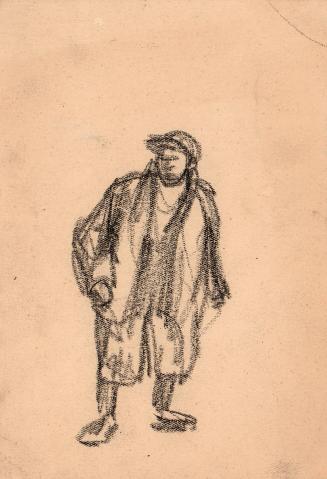 untitled, gestural sketch of male figure in baseball cap and knickers [Ellis 57(2)]