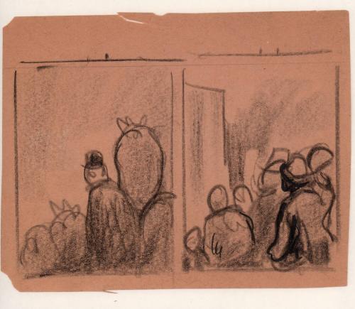 untitled, 2 thumbnail sketches, man and another of black woman with figures [Ellis 64(1)]