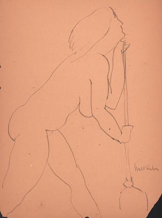 [Study of nude figure leaning on broom]