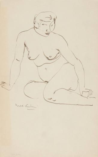 [seated nude on floor looking left]